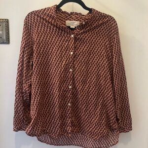 Trovata Birds of Paradis Burgundy Patterned Button-Down Shirt || NWOT || large
